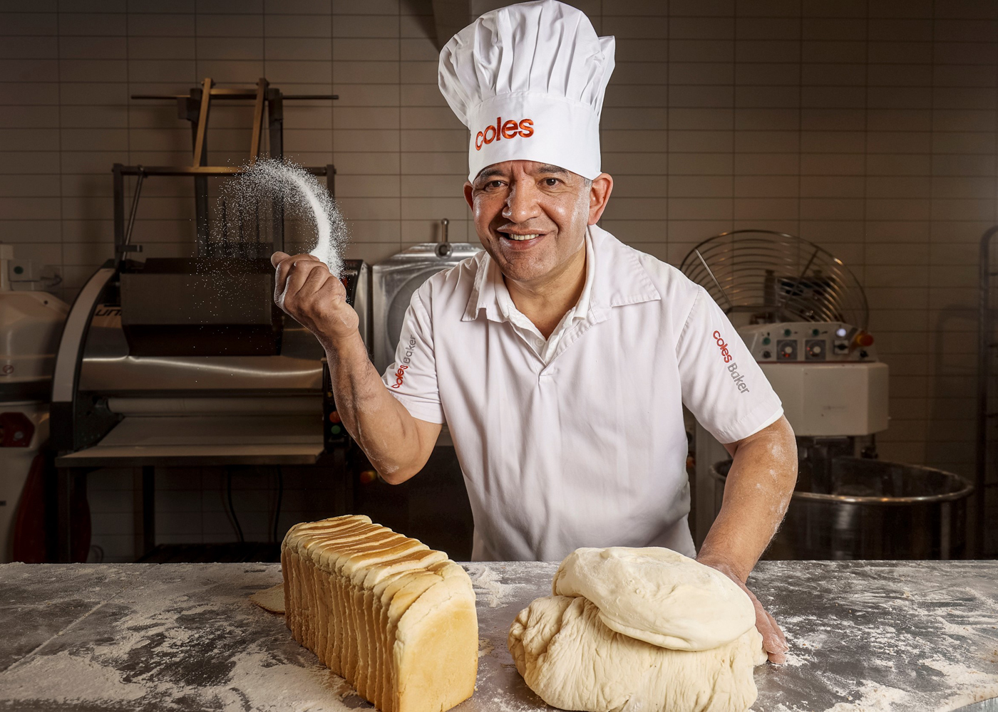 Coles Baker Mauricio Luna with Coles' salt reduced bread 