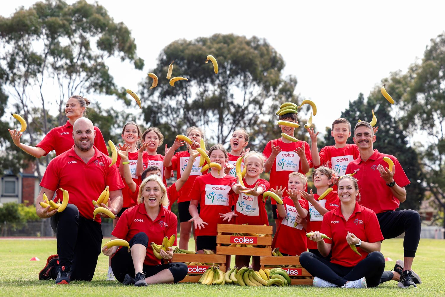 Coles ambassadors launch 2024 Little Athletics Banana A-Peel